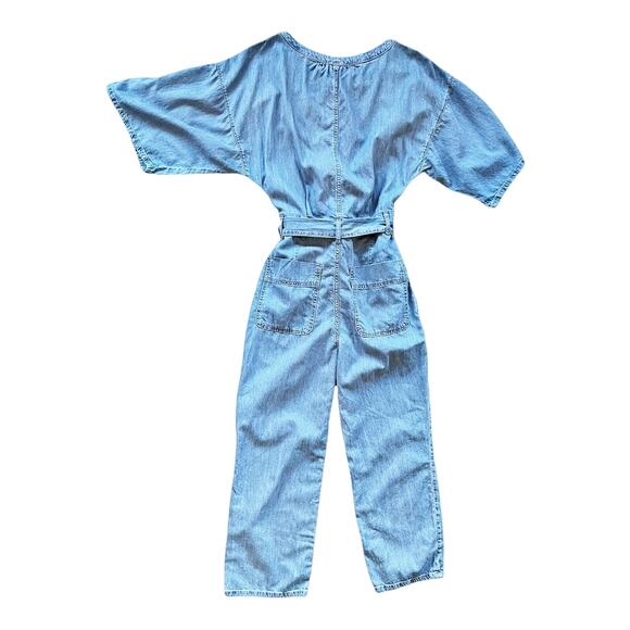 FREE PEOPLE Jumpsuit Marley Denim Short Sleeve Belt High Rise Button Blue Small - Picture 9 of 10